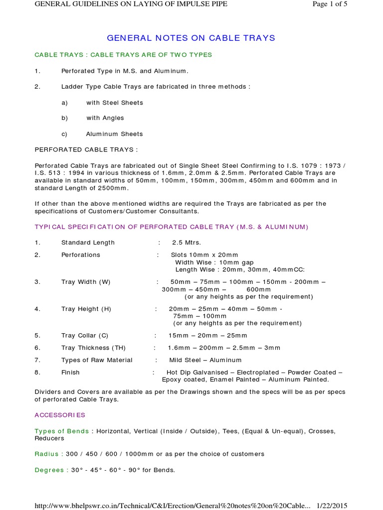 Cable Tray Specifications and Guidelines | PDF | Galvanization | Sheet ...