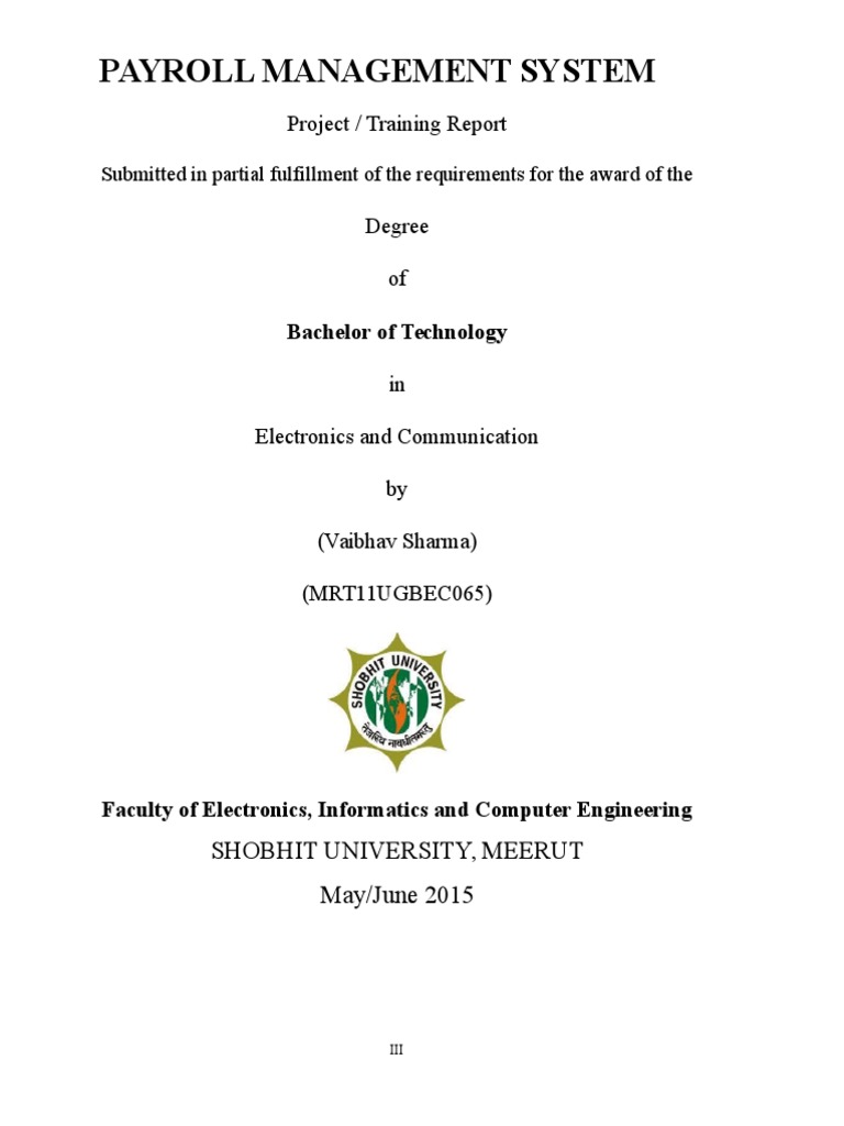 Payroll Management System Project Report | PDF | Payroll | Computer ...