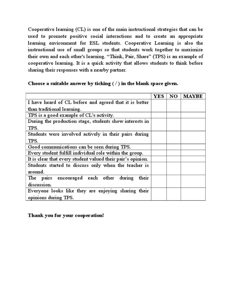 Benefits of Cooperative Learning in ESL | PDF