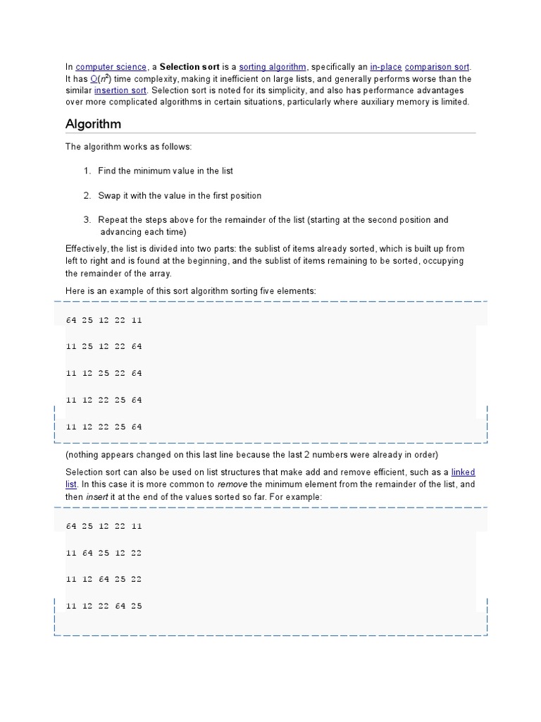 Selection Sort | PDF | Algorithms And Data Structures | Discrete ...