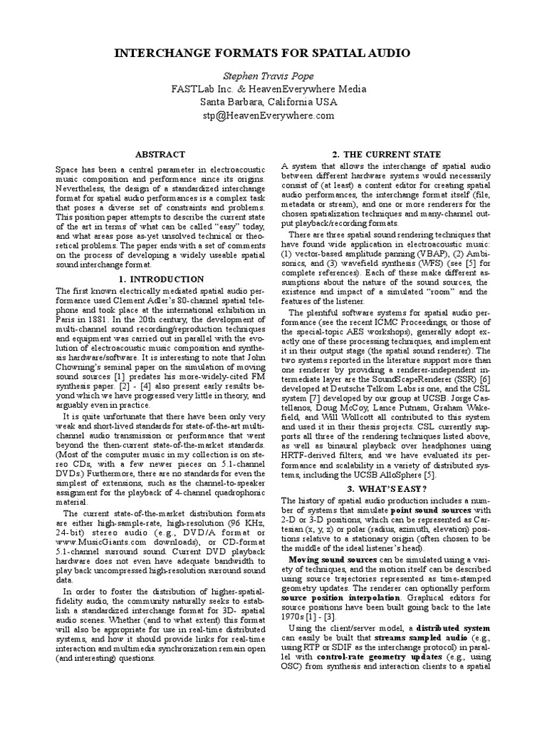 Spatial Audio Interchange Formats Explained PDF Rendering