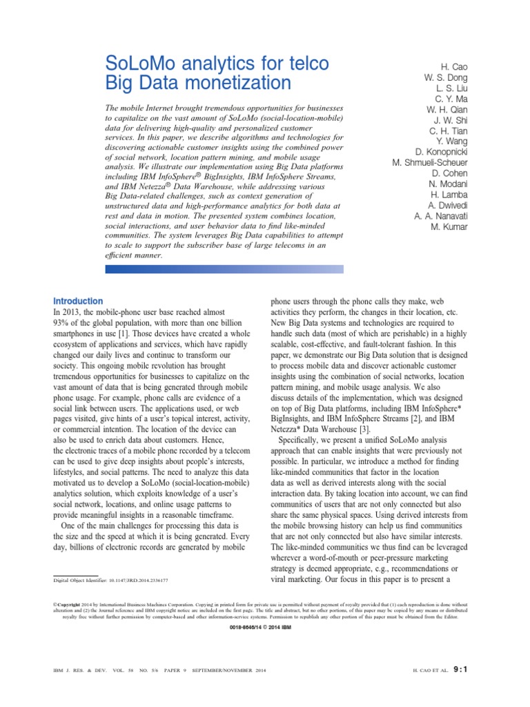 SoLoMo Analytics For Telco Big Data Monetization - 06964900 | PDF ...