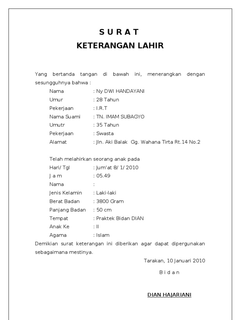 Surat Keterangan Melahirkan | Pdf