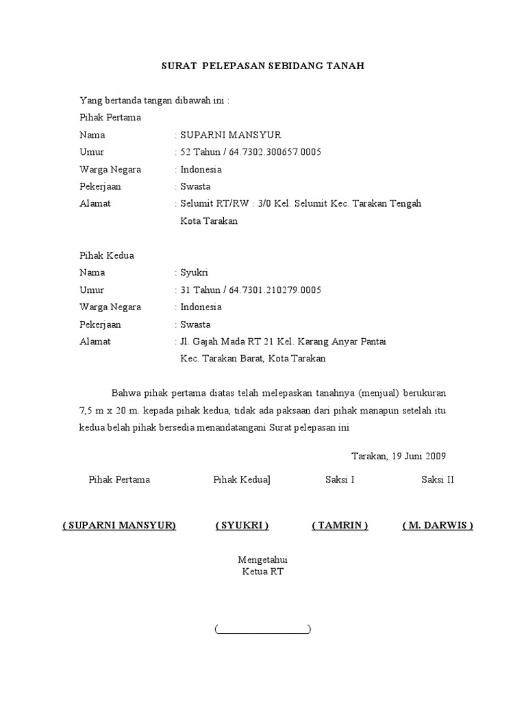 Contoh Surat Pelepasan Bertugas