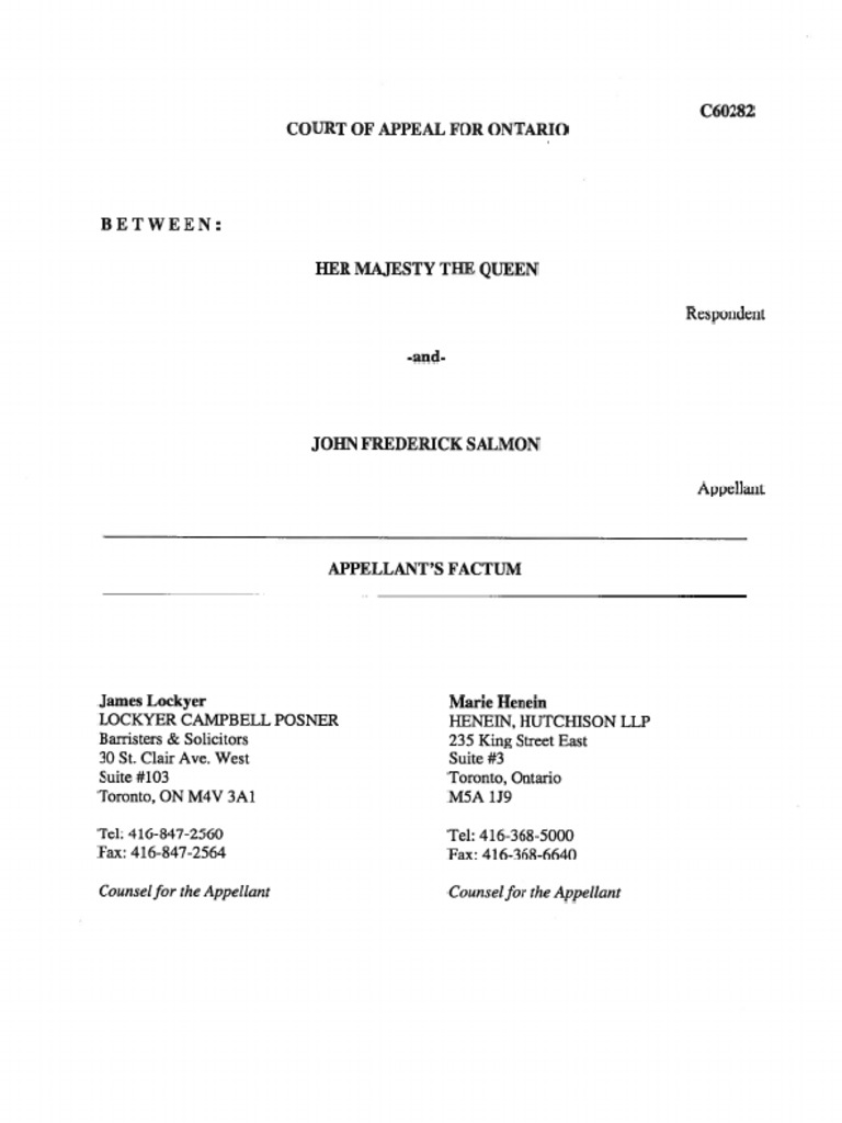 Appellants Factum R Vs Salmon | PDF