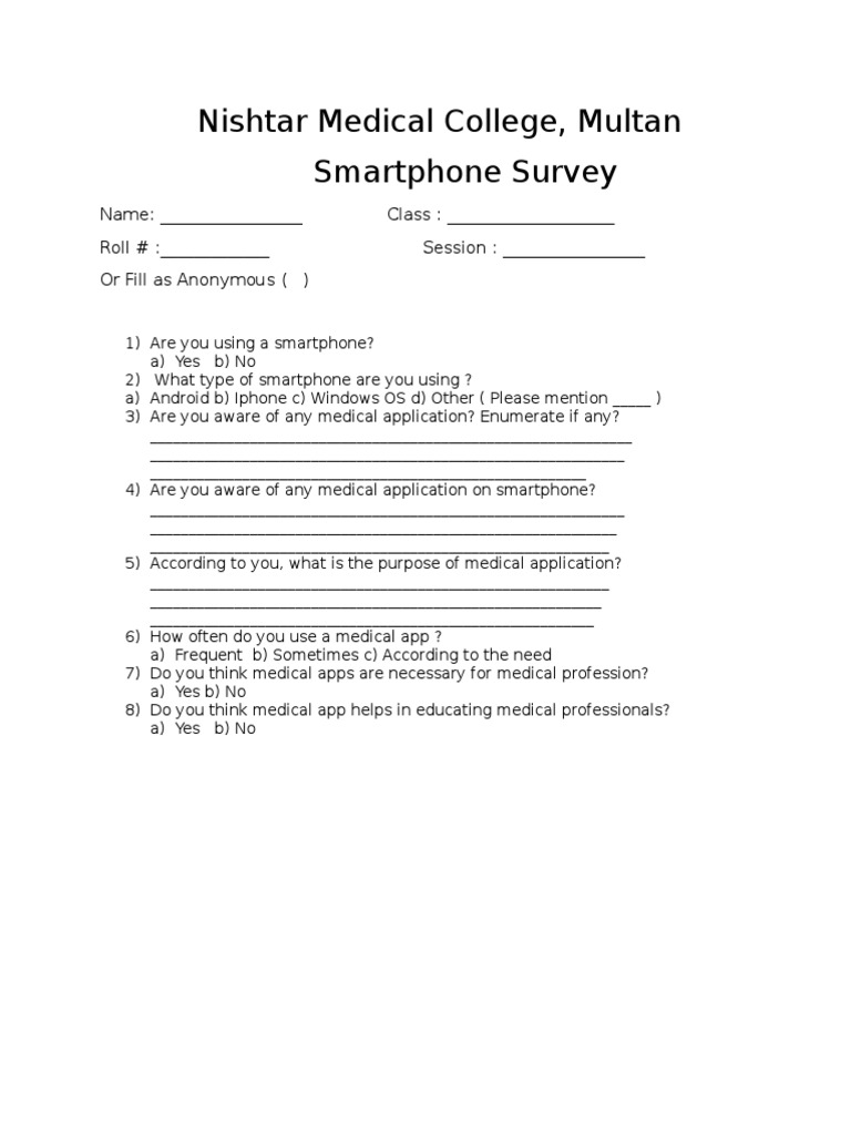 Smartphone Usage Survey for Medical Students | PDF