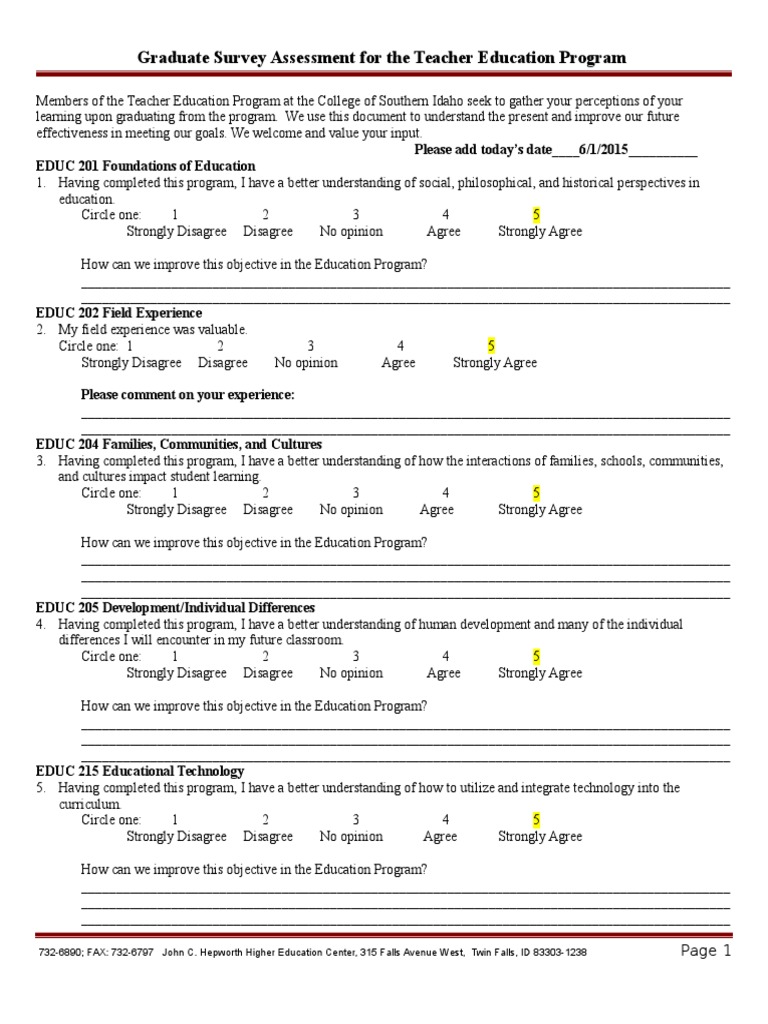 Teacher Education Program Graduate Survey | PDF | Teacher Education ...