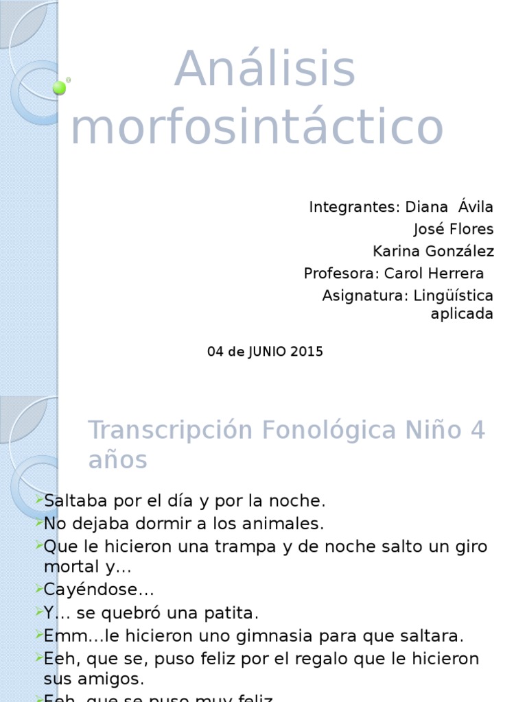 An lisis Morfosint ctico Completo PDF Sustantivo Verbo