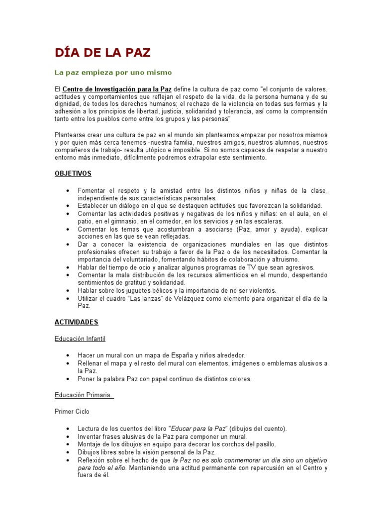 Día De La Paz Pdf Premio Nobel Paz