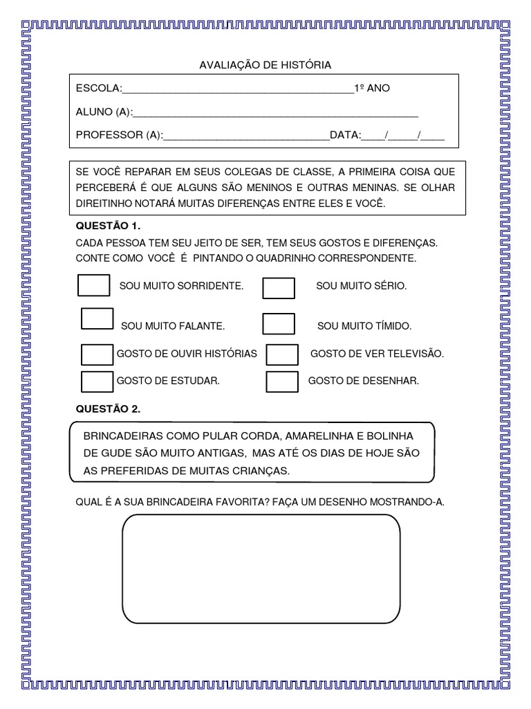 Avaliação de História-1º Ano | PDF