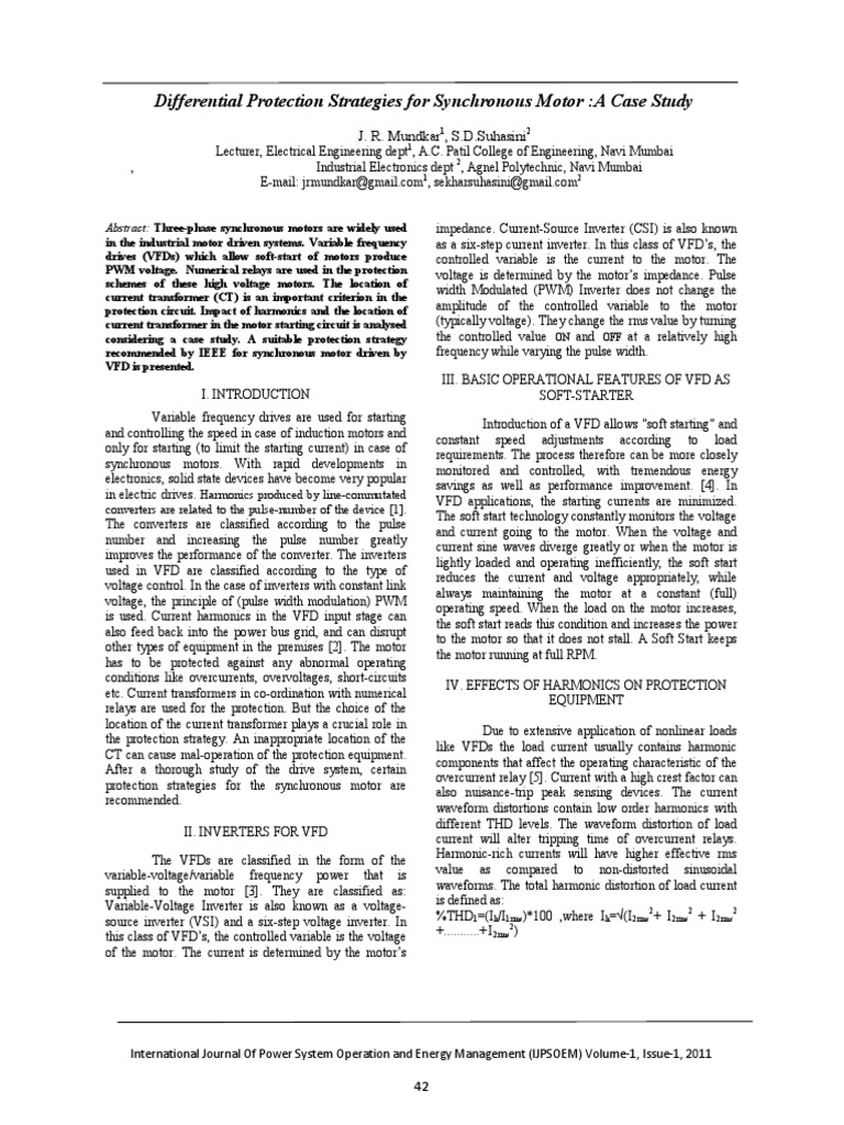 Differential Protection for Synchronous Motors | PDF | Power Inverter ...