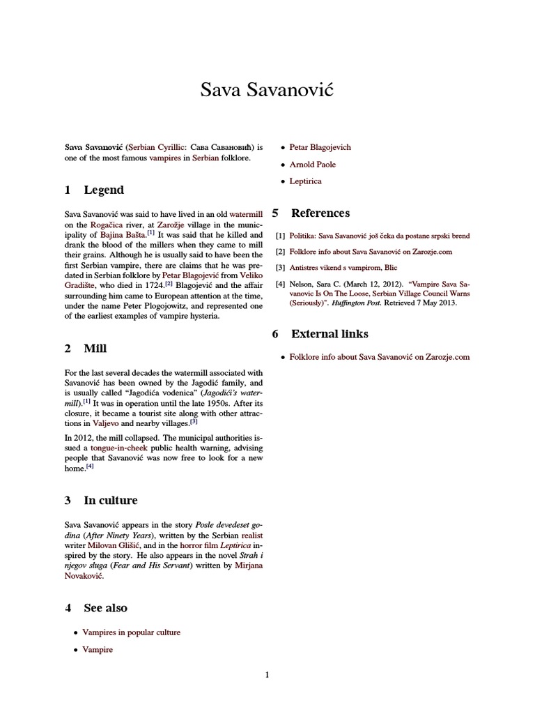 Sava Savanović: 1 Legend 5 References | PDF | Travel | Classics