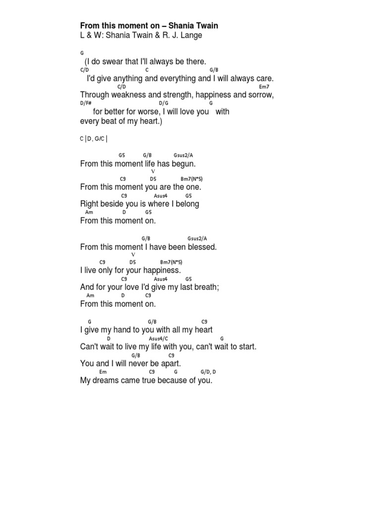 Shania Twain: From This Moment Chords | PDF