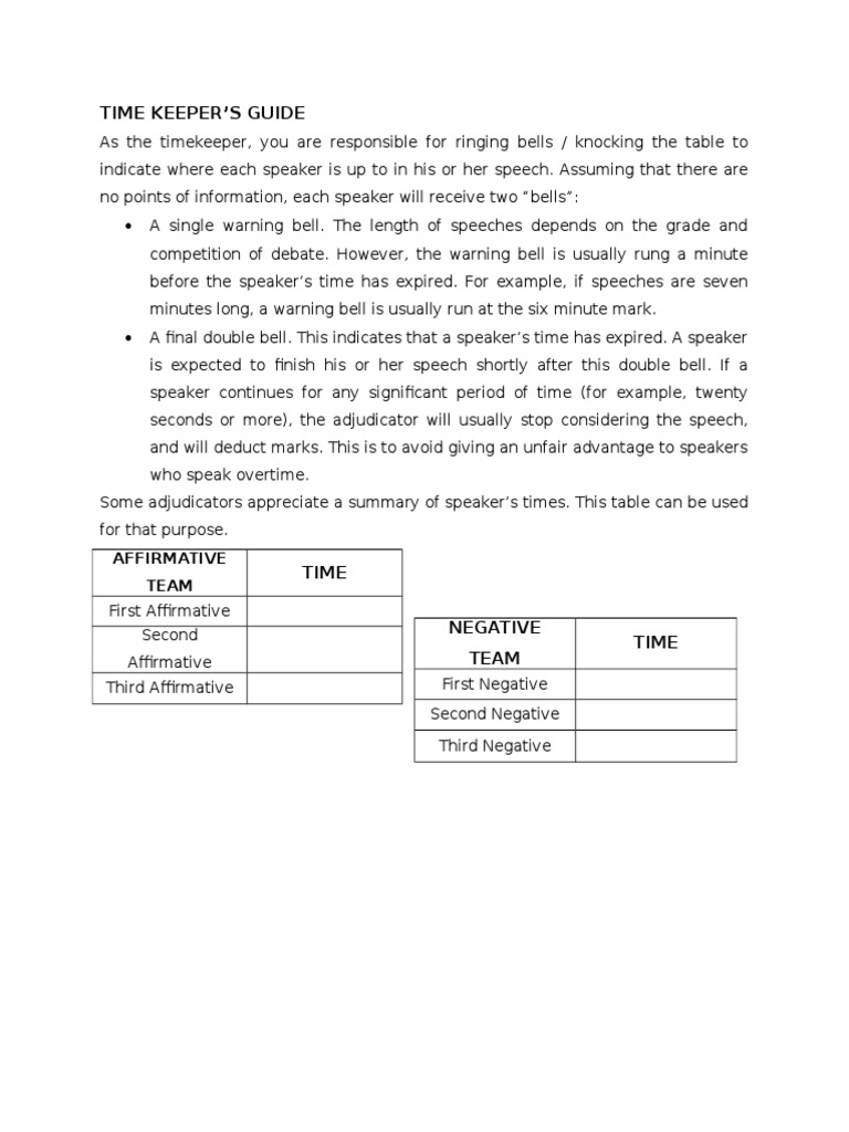 Time Keeper'S Guide: Affirmative Team | PDF