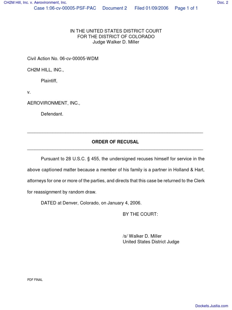 Order of Recusal in CH2M v. AeroVironment | PDF | Politics | Social Science