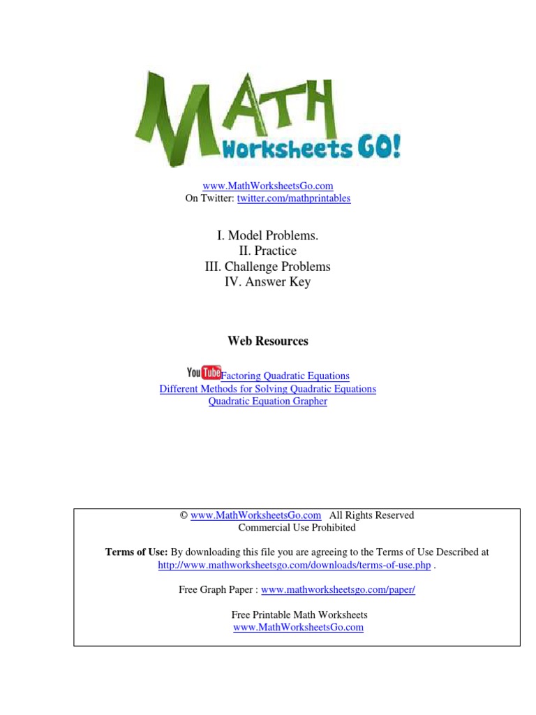 Factoring Quadratic Equations Worksheet | PDF