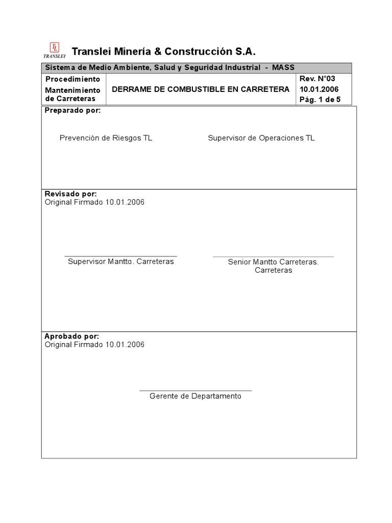 Procedimiento para Derrame de Combustible | PDF | Minería | Contaminación
