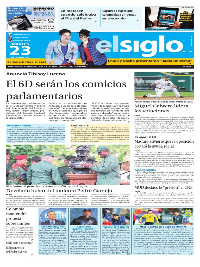 Edicionimpresaelsiglomartes23 06 15 Pdf Venezuela Nicolas Maduro