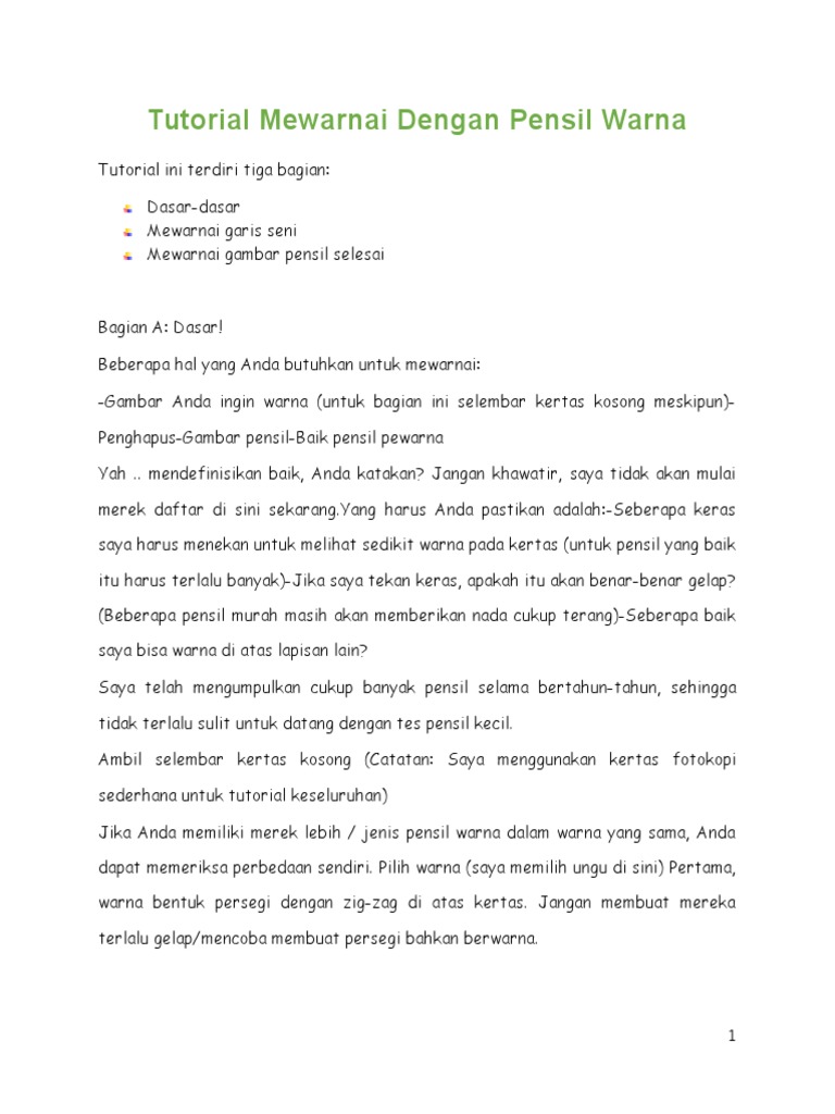 Tutorial Mewarnai Dengan Pensil Warna