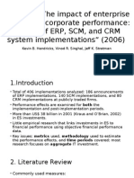 Week 10: "The Impact of Enterprise Systems On Corporate Performance: A Study of ERP, SCM, and CRM System Implementations" (2006)