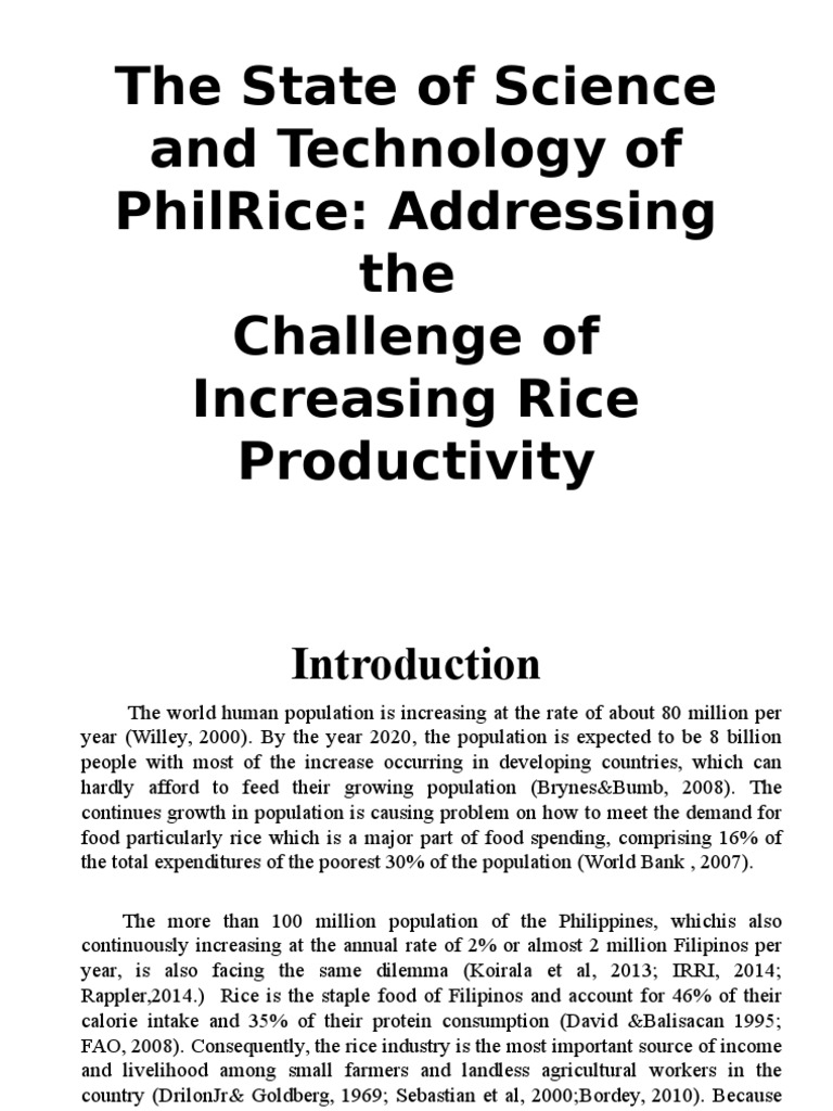 The State of Science and Technology of PhilRice | PDF | Competitiveness ...