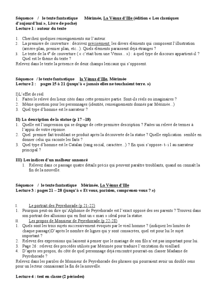 Venus D ille Pdf S Quence 3e L I La V Nus D'ille | PDF