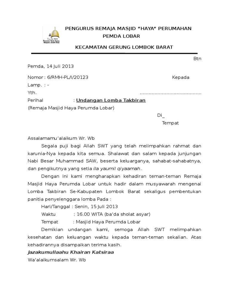 Undangan Resmi Remaja Masjid