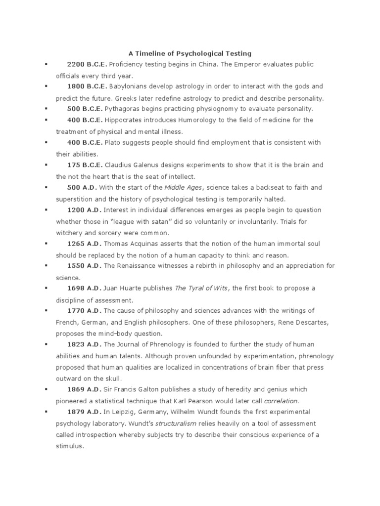 A Timeline of Psychological Testing Psychological Testing
