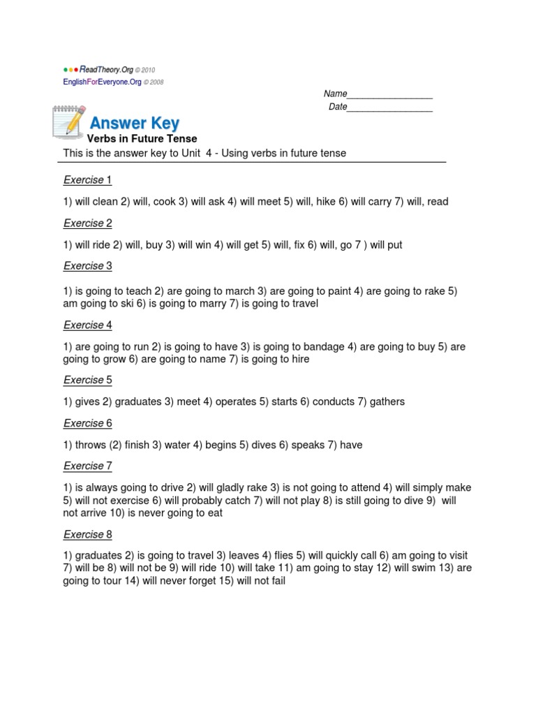 Future Tense Answer Key | PDF