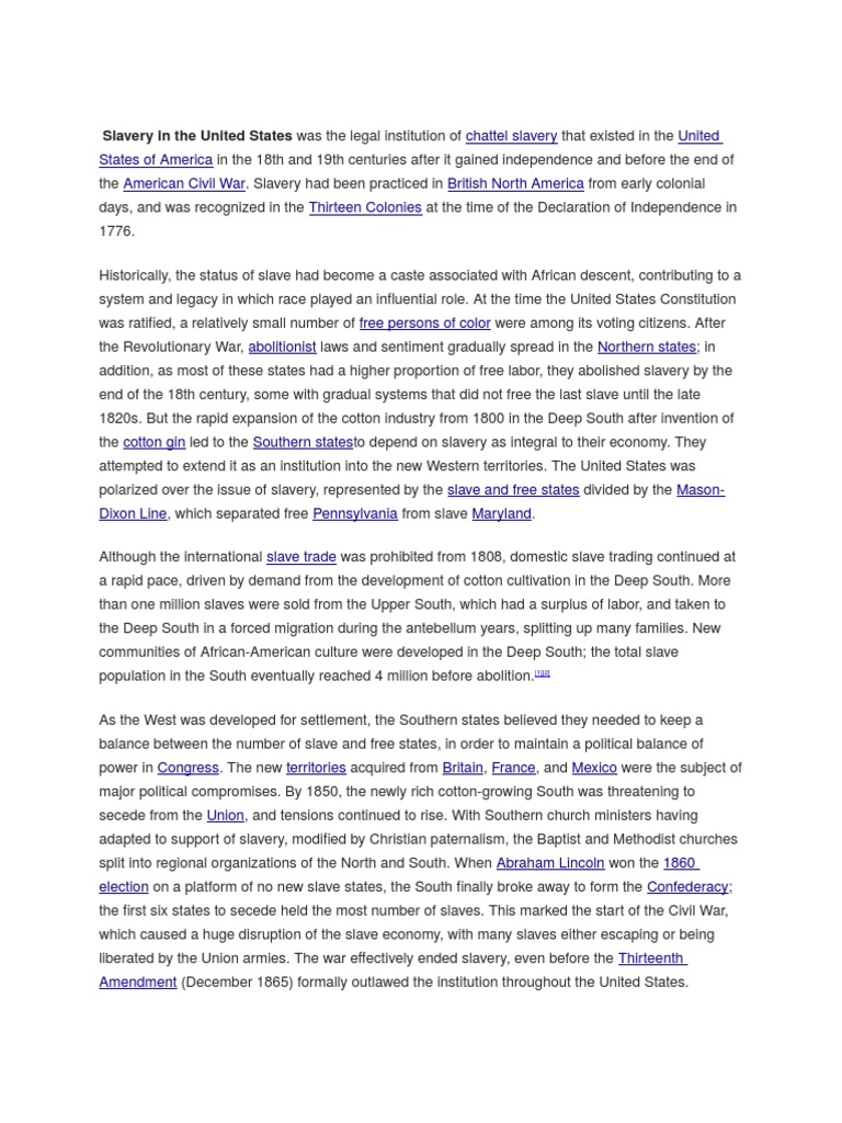 History of Slavery in America | PDF | Slavery In The United States ...