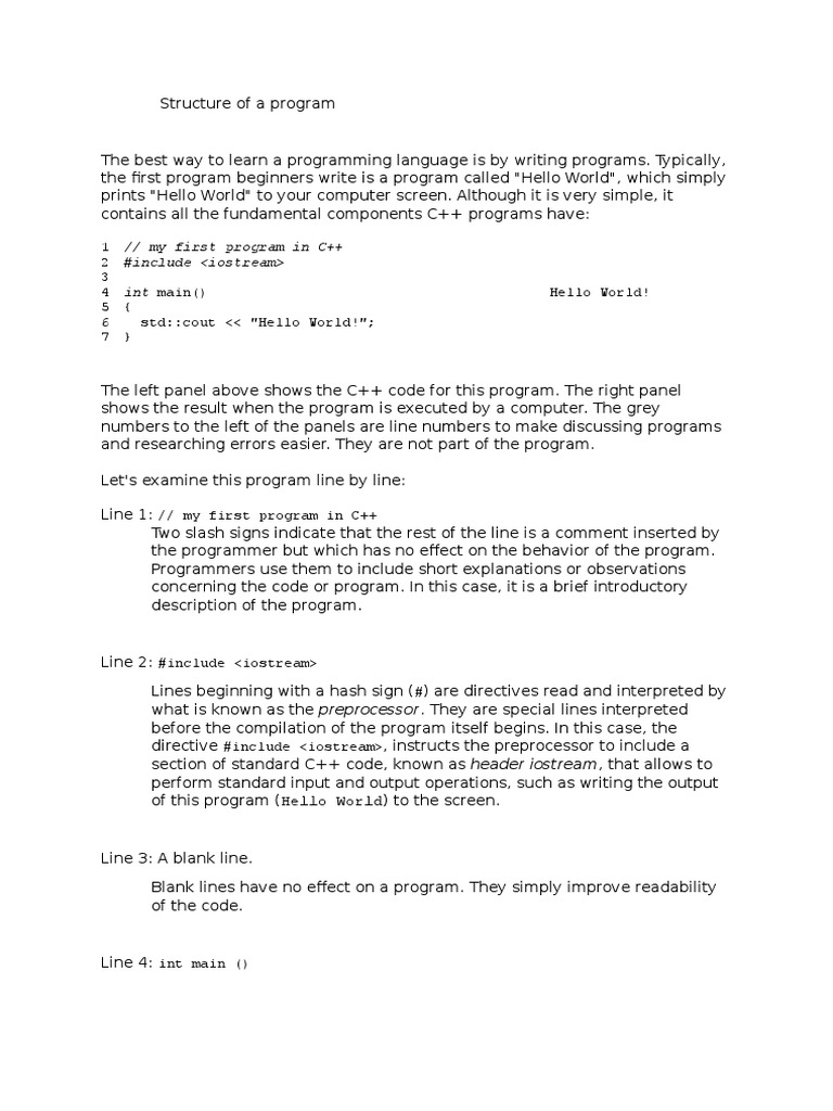 Structura Unui Program C++ | PDF