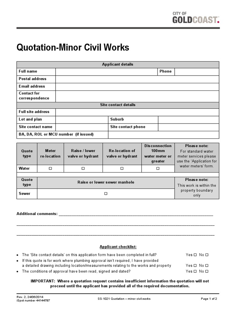 Minor Civil Works Quotation Form | PDF | Government Information ...