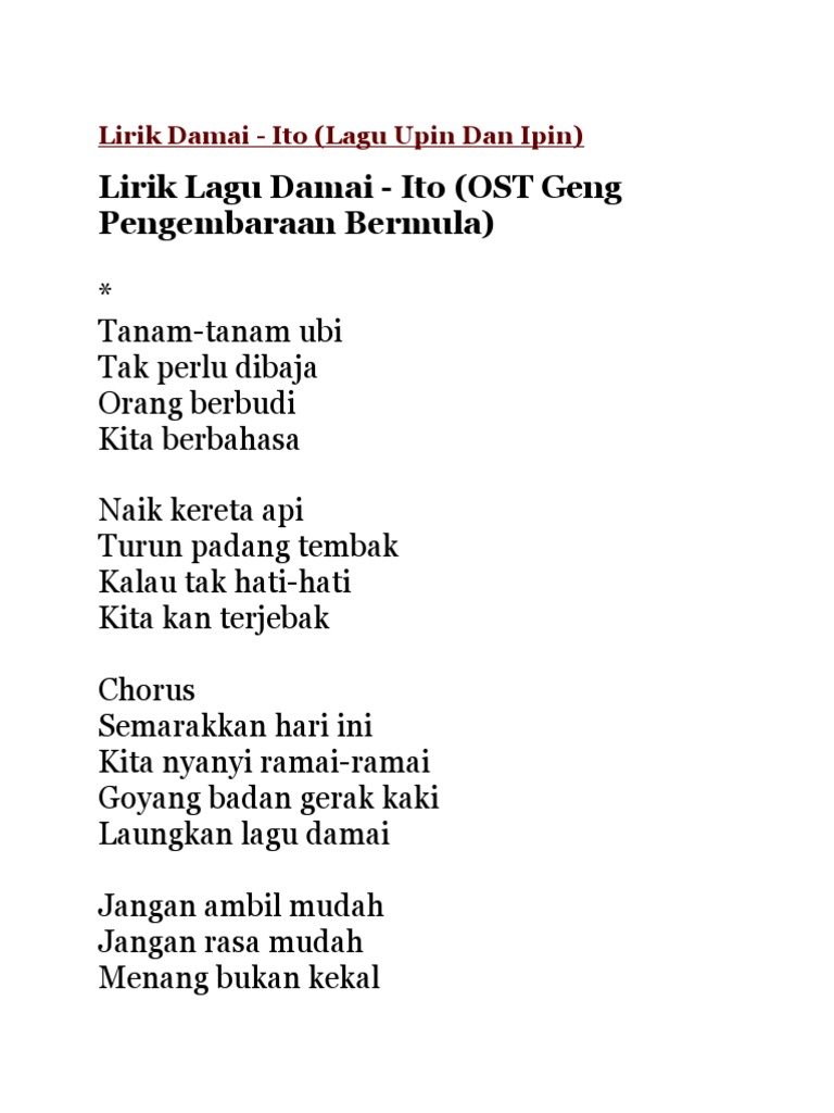 Lagu Selamat Hari Guru Upin Ipin Lirik