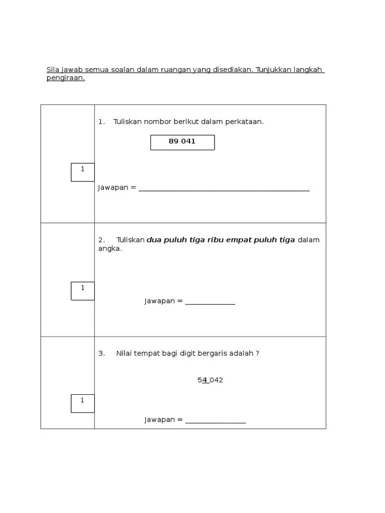Soalan Ujian Matematik Kertas 2 Tahun 4 PDF