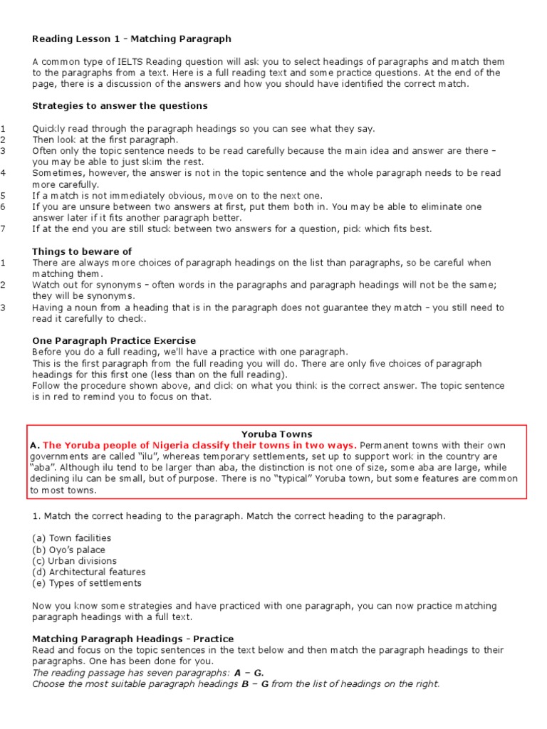 Reading Lesson 1 - IELTS | PDF