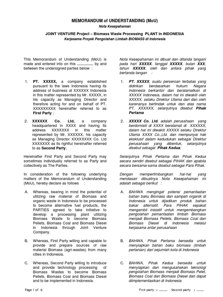 Draft MOU Kerjasama Dengan Asing | PDF