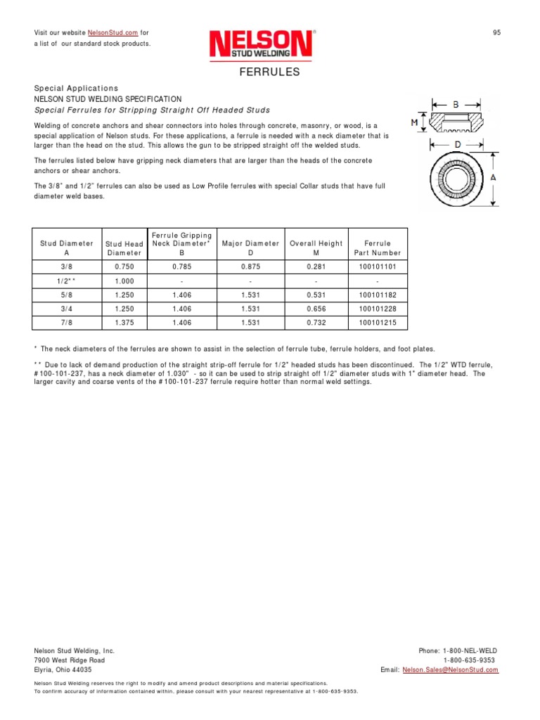 Nelson Stud Welding Special Ferrules For Stripping Straught Off