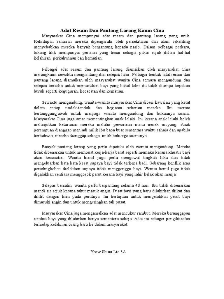 Adat Resam Dan Pantang Larang Kaum Cina Pdf