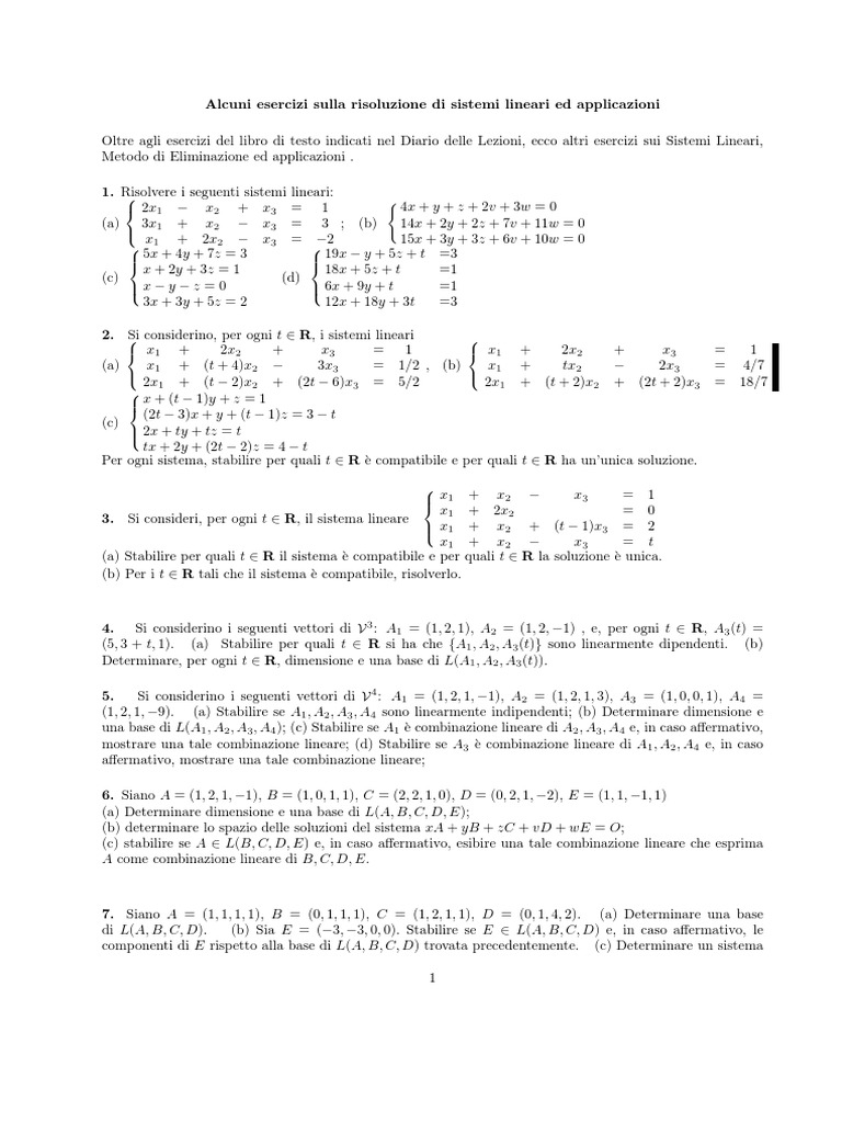 Esercizi Sistemi Lineari Metodo Di Sostituzione Pdf