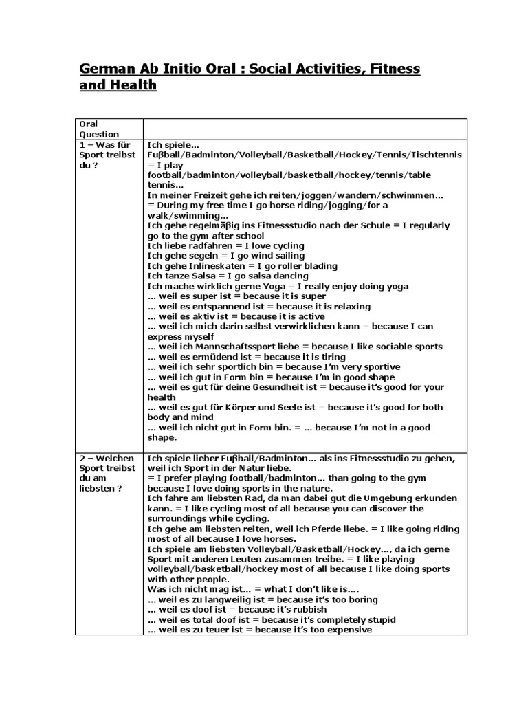 German Ab Initio Oral | PDF