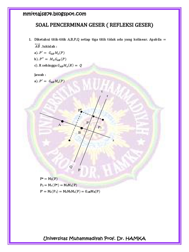 Latihan Soal Pencerminan Geser Refleksi Geser