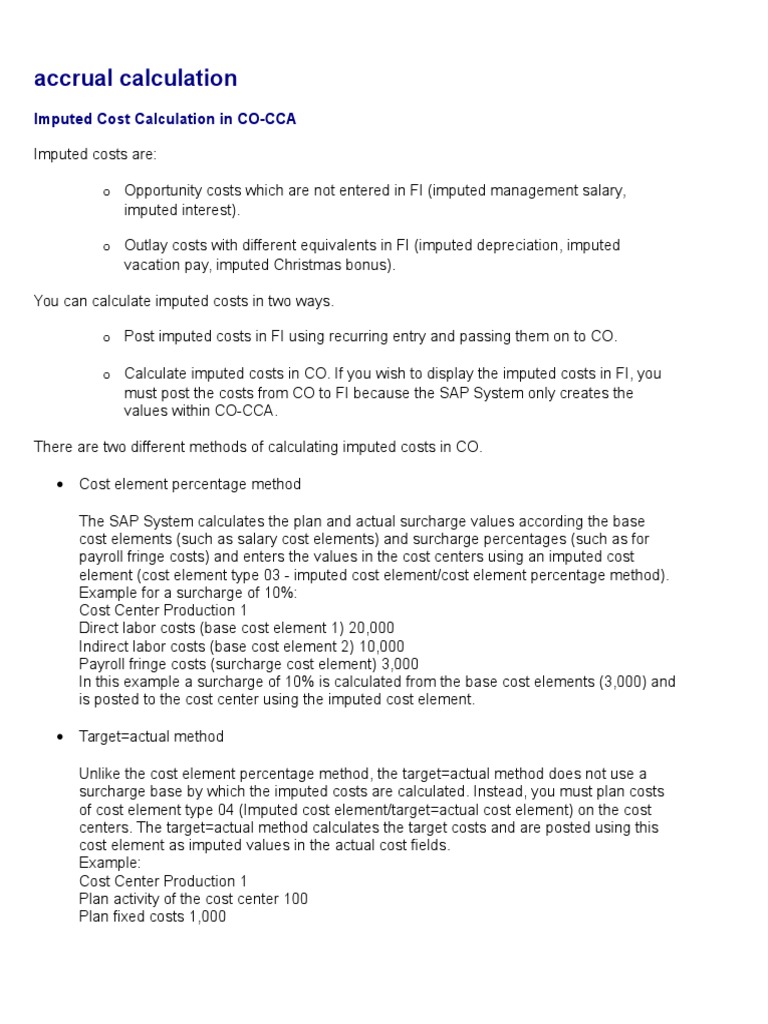 Accrual Calculation Imputed Cost Co PDF Cost Profit (Accounting)