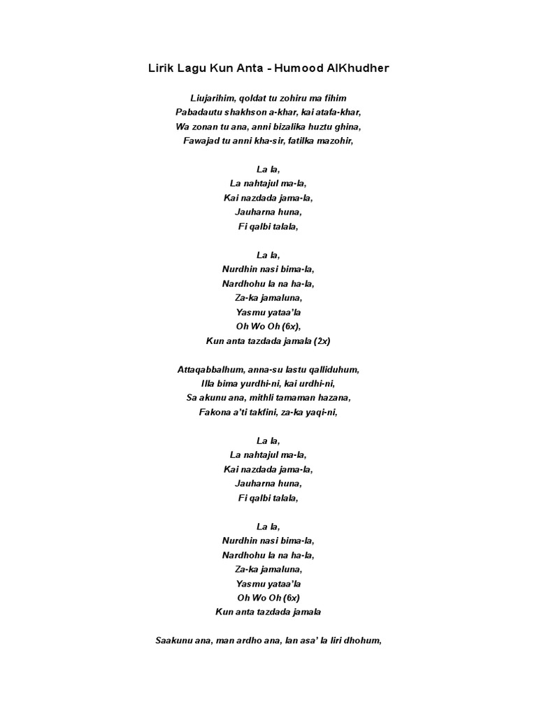 Lirik Lagu Kun Anta