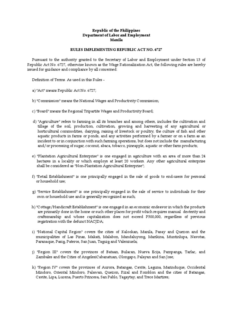 Implementing Rules of RA 6727 | PDF | Employment | Wage