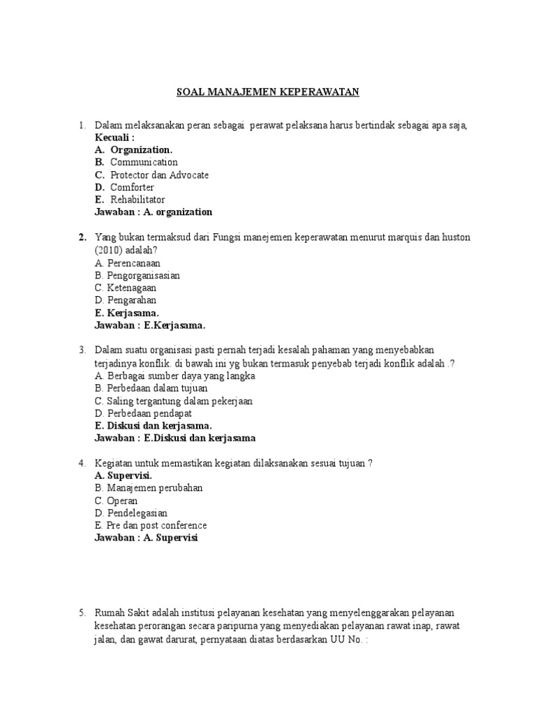 Soal Manajemen Keperawatan