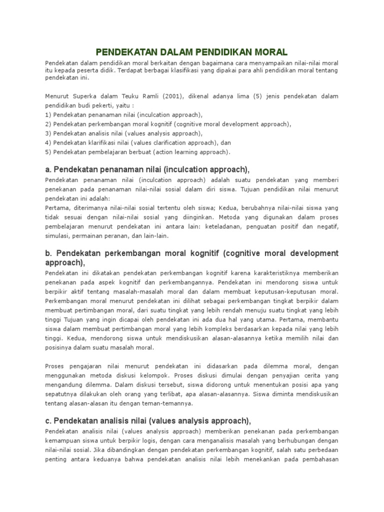 Pendekatan Dalam Pendidikan Moral Pdf