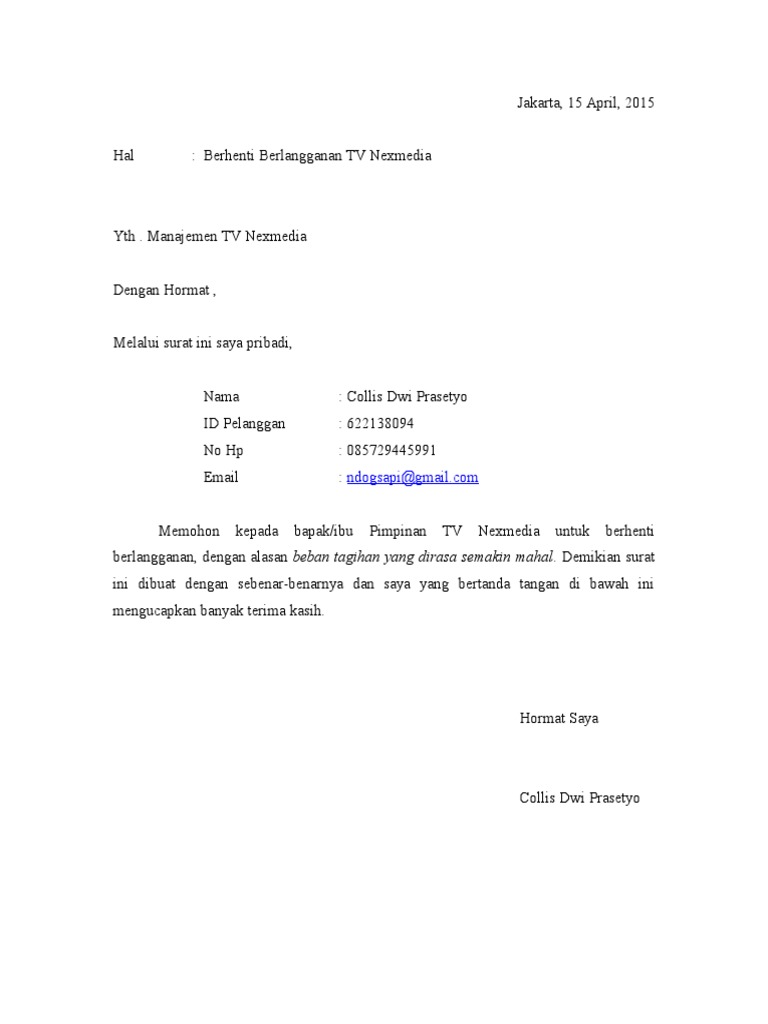 Surat Berhenti Berlangganan Nexmedia PDF