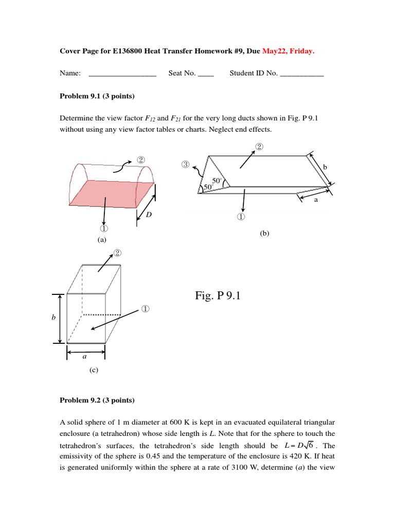 Fig. P 9.1: Cover Page For E136800 Heat Transfer Homework #9, Due | PDF ...