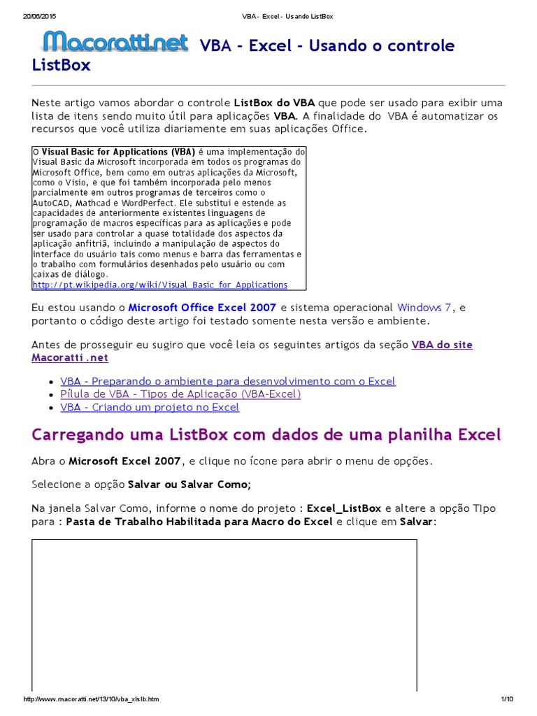 Como preencher um controle ListBox em VBA com dados de uma planilha ...