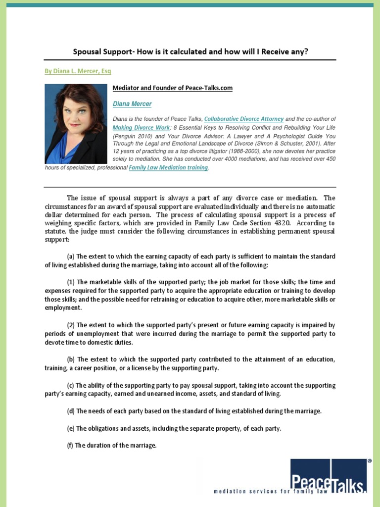 Spousal Support How is it calculated and how will I receive any